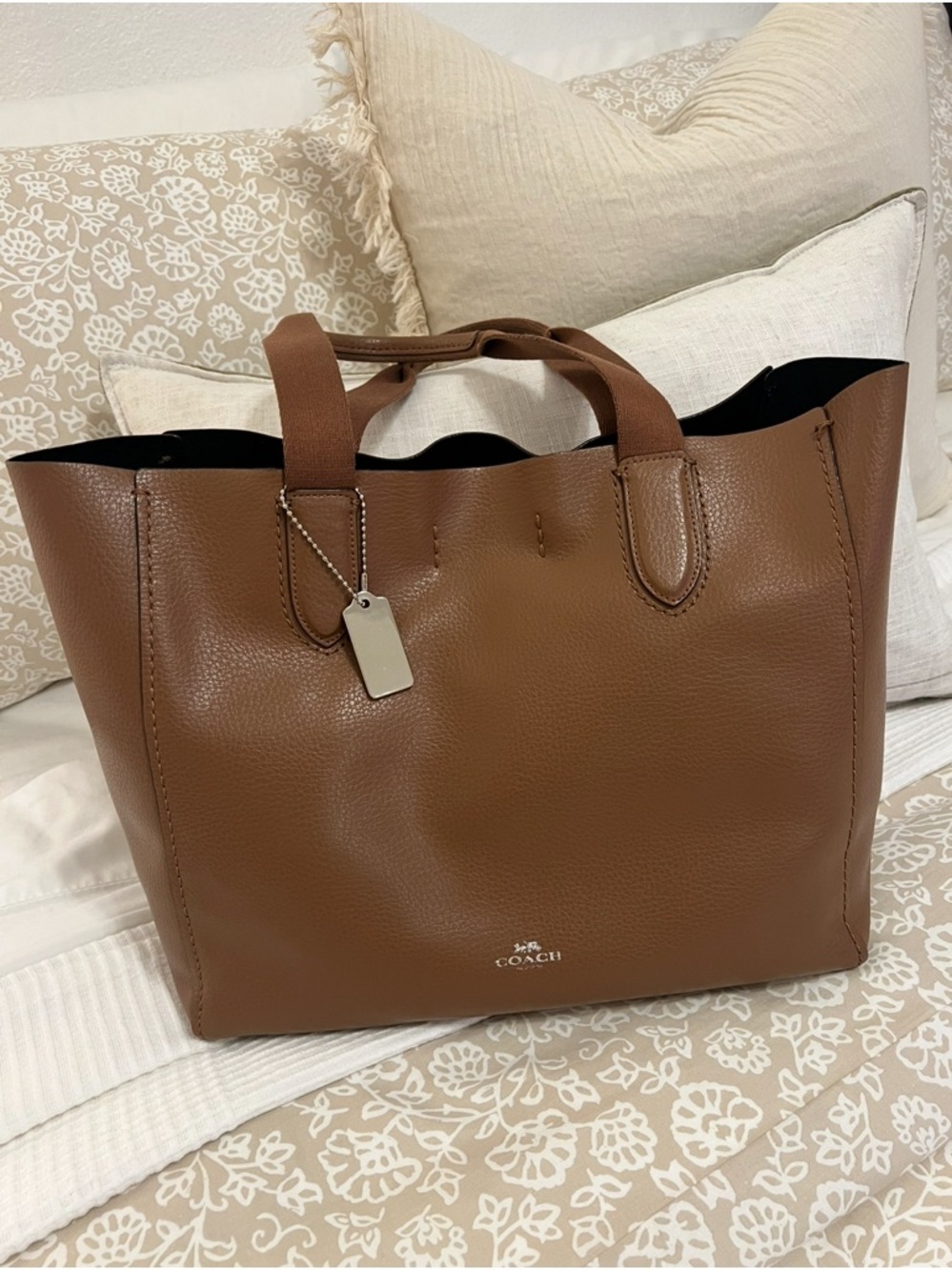 Coach Chestnut Brown Pebbled Leather Tote with Silver Tag